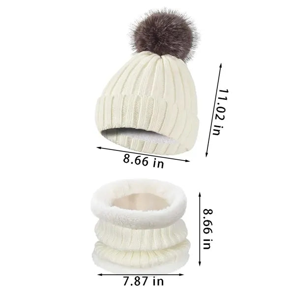 Ski sports winter knit beanie hat neck warmer scarf set