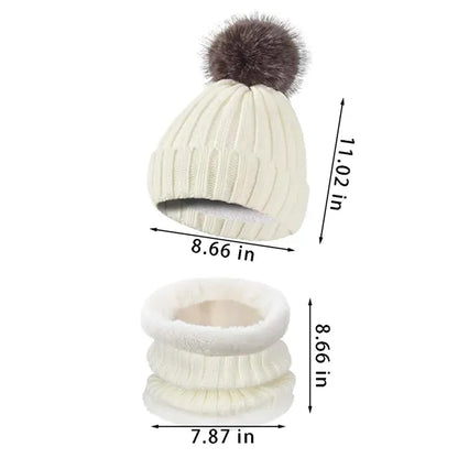 Ski sports winter knit beanie hat neck warmer scarf set