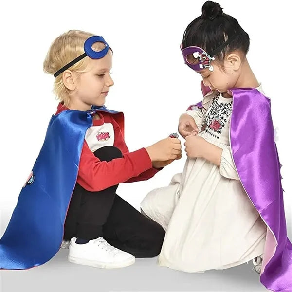 Double Layers Kid Superhero Cape with Eye Mask