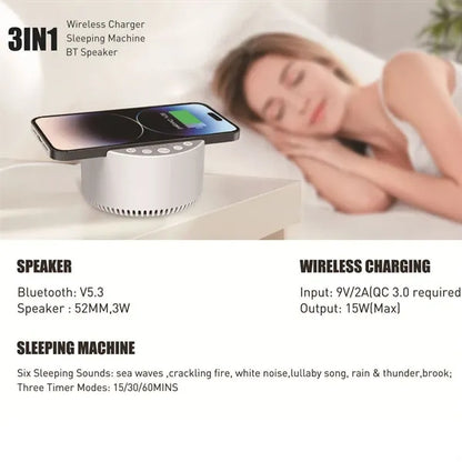 3 in 1 wireless charger white noise sound machine BT speaker
