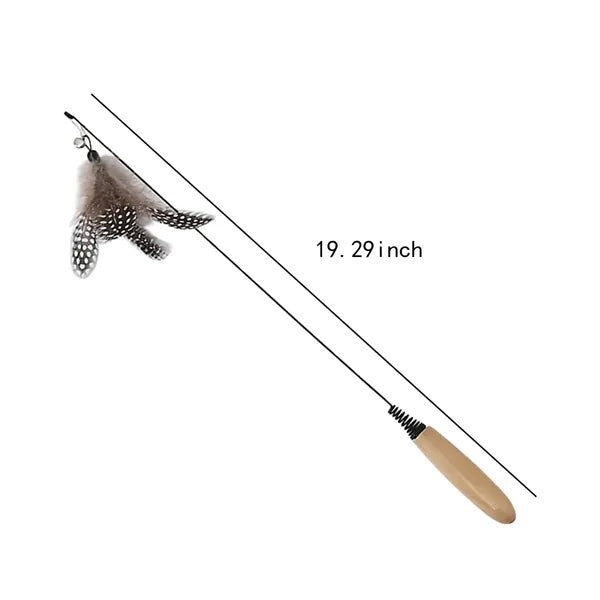 Interactive wooden handle spring feather funny cat stick toy