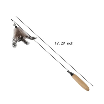 Interactive wooden handle spring feather funny cat stick toy