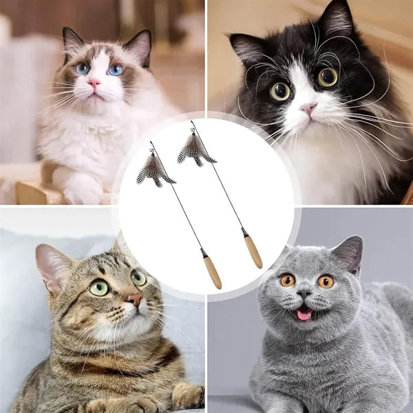 Interactive wooden handle spring feather funny cat stick toy