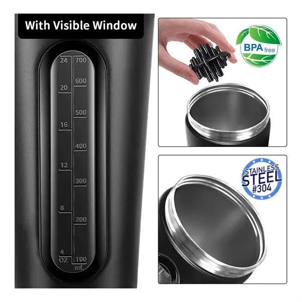 28oz Insulated Protein Shaker Bottle with Visible Window