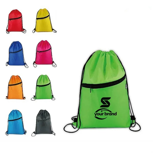 Lightweight Drawstring Backpack with Zipper Pocket