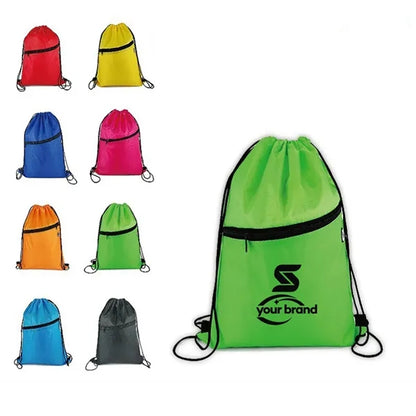 Lightweight Drawstring Backpack with Zipper Pocket