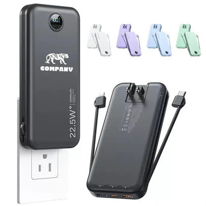 12000mAh Power Bank with Built in Cables&AC Wall Plug