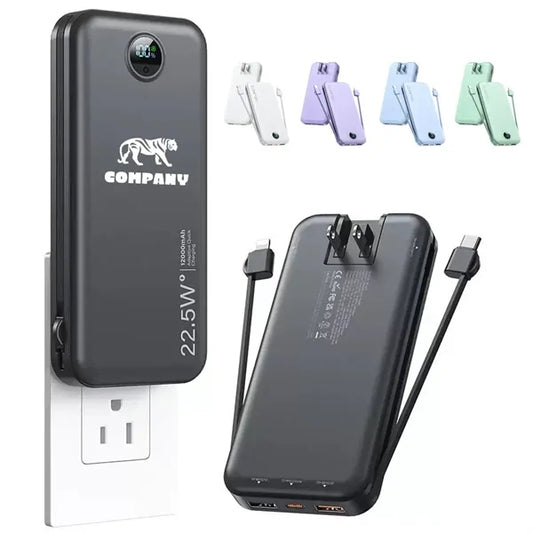 12000mAh Power Bank with Built in Cables&AC Wall Plug