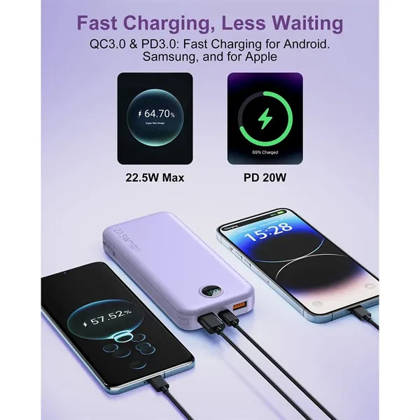 12000mAh Power Bank with Built in Cables&AC Wall Plug