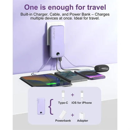 12000mAh Power Bank with Built in Cables&AC Wall Plug