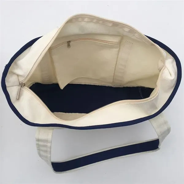 Large Cotton Tote Bag with Zipper and Pocket