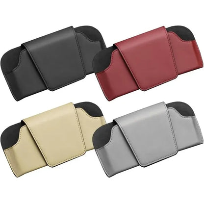 Magnetic Leather Sun Visor Eyeglasses Storage Case