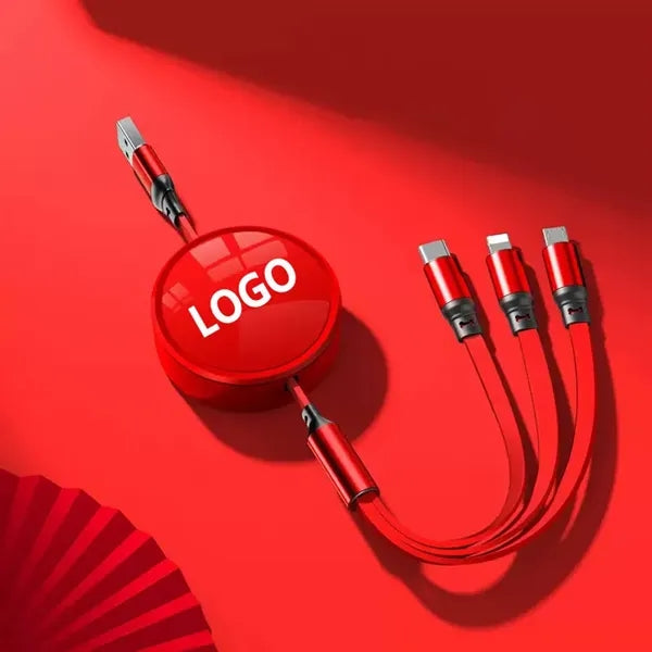 3-in-1 Retractable Charging Cable with Logo