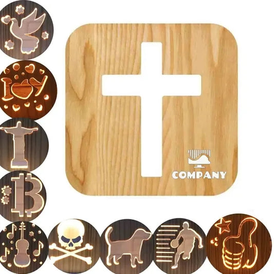 3D Jesus Cross Wooden Lamp