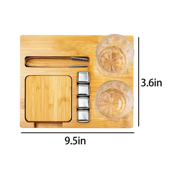 Bamboo Collins Whiskey Serving Tray with Organized Slots
