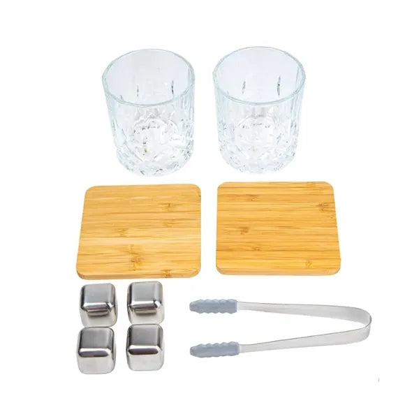 Bamboo Collins Whiskey Serving Tray with Organized Slots