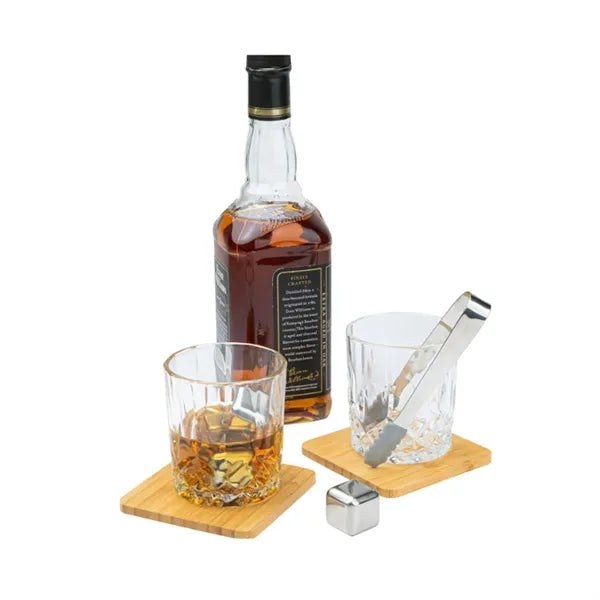 Bamboo Collins Whiskey Serving Tray with Organized Slots