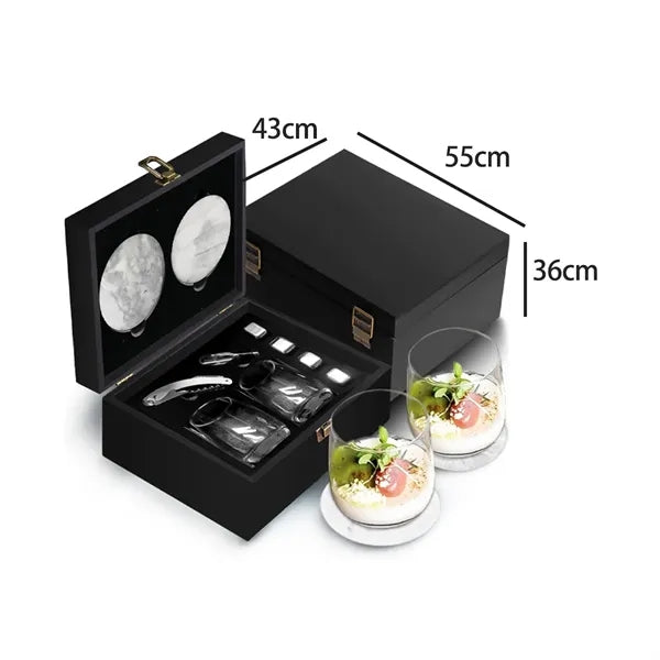 Whiskey Chilling Stone Gift Set w/ Glasses & Marble Coasters