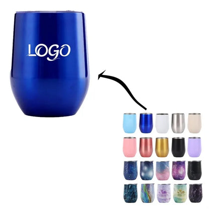 12Oz Stainless Steel Egg-Shaped Vacuum Wine Tumbler With Lid
