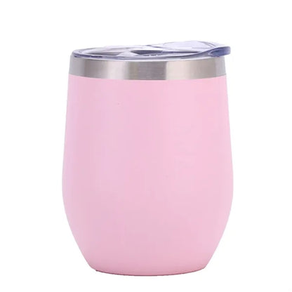 12Oz Stainless Steel Egg-Shaped Vacuum Wine Tumbler With Lid
