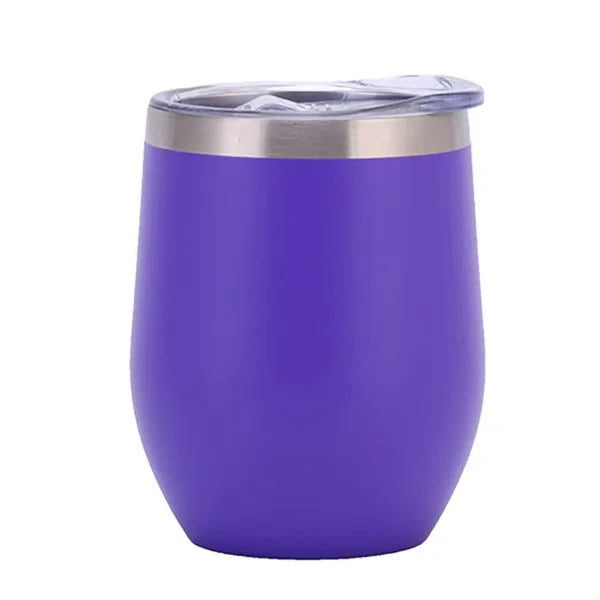 12Oz Stainless Steel Egg-Shaped Vacuum Wine Tumbler With Lid