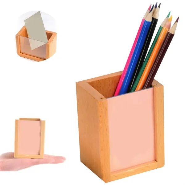 Custom Bamboo Wood Photo Frame Pen Holder Desk Organizer