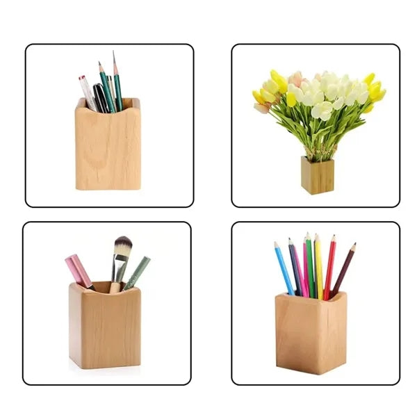 Custom Bamboo Wood Photo Frame Pen Holder Desk Organizer