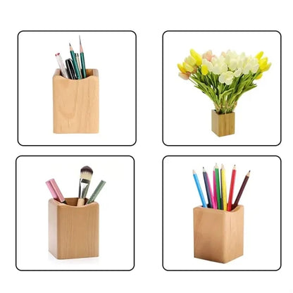 Custom Bamboo Wood Photo Frame Pen Holder Desk Organizer