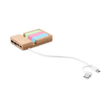 Bamboo Desk Organizer & Phone Stand with USB Type-C Hub Port