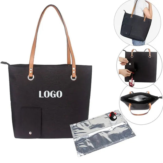Black Beach Wine Tote Bag Beach Cooler