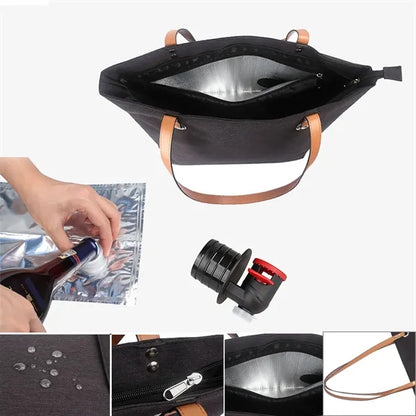 Black Beach Wine Tote Bag Beach Cooler