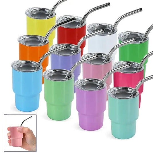 3 oz Mini Tumbler Shot Glass with Straw and Lid