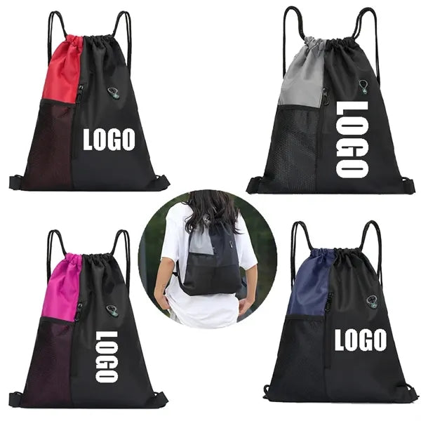Versatile Sports Drawstring Backpack with Zipper Pocket