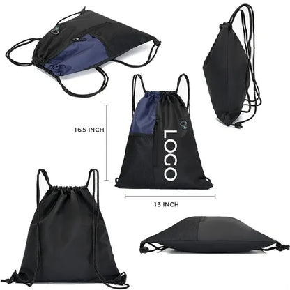 Versatile Sports Drawstring Backpack with Zipper Pocket