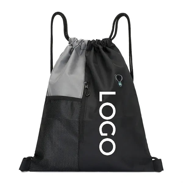 Versatile Sports Drawstring Backpack with Zipper Pocket