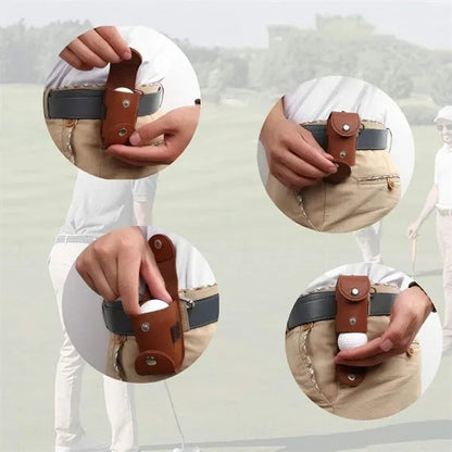Outdoor Portable Leather Golf Ball Storage Bag Waist Pouch