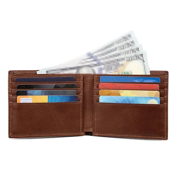 Genuine Leather Multi-Slots Slim Short Anti-RFID Wallet