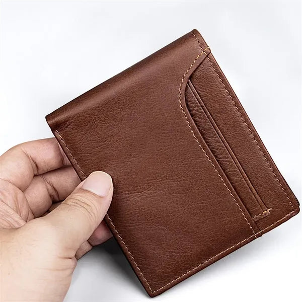 Genuine Leather Multi-Slots Slim Short Anti-RFID Wallet