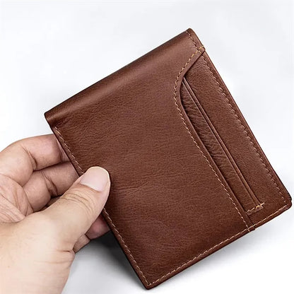 Genuine Leather Multi-Slots Slim Short Anti-RFID Wallet