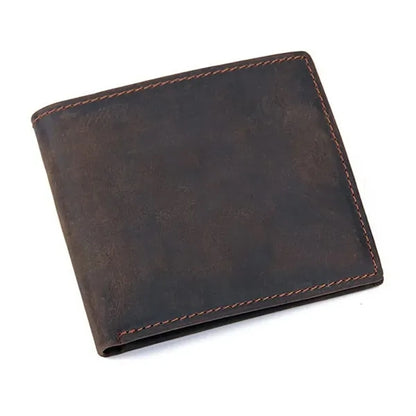 Crazy Horse Leather Minimalist Short Wallet with ID Window