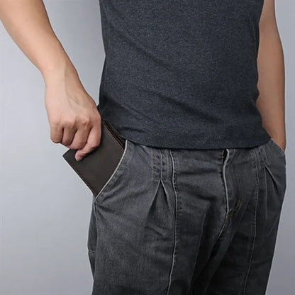 Crazy Horse Leather Minimalist Short Wallet with ID Window