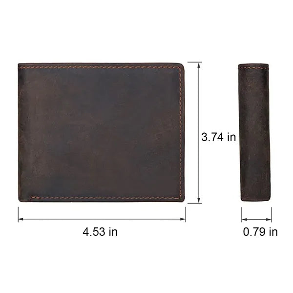 Crazy Horse Leather Minimalist Short Wallet with ID Window