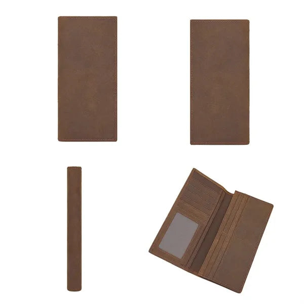 Genuine Leather Long Bifold Vintage Wallet with ID Window