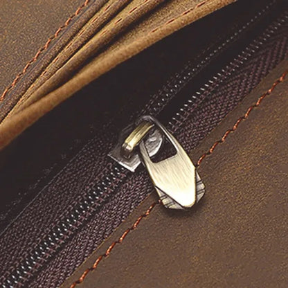 Genuine Leather Long Bifold Vintage Wallet with ID Window