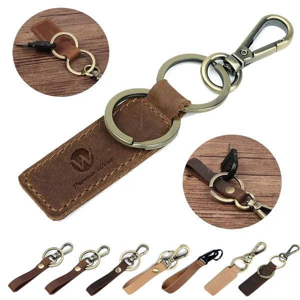 Hand-made Genuine Leather Keychain with Metal Hanging Buckle