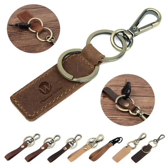 Hand-made Genuine Leather Keychain with Metal Hanging Buckle
