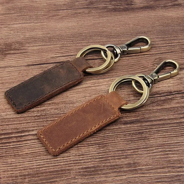 Hand-made Genuine Leather Keychain with Metal Hanging Buckle
