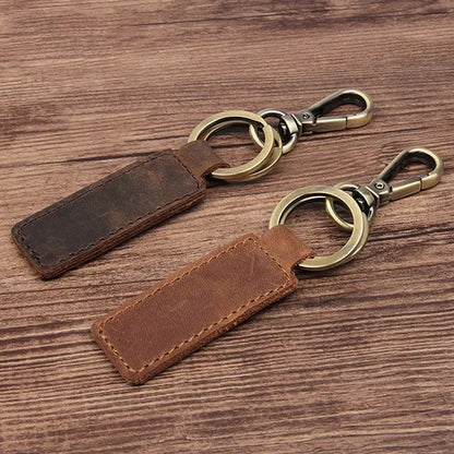 Hand-made Genuine Leather Keychain with Metal Hanging Buckle