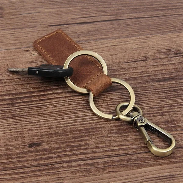 Hand-made Genuine Leather Keychain with Metal Hanging Buckle