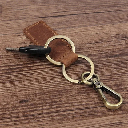 Hand-made Genuine Leather Keychain with Metal Hanging Buckle